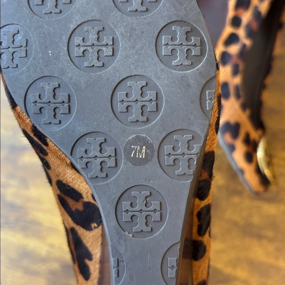 Tory Burch Animal Print wedges with Gold Emblem